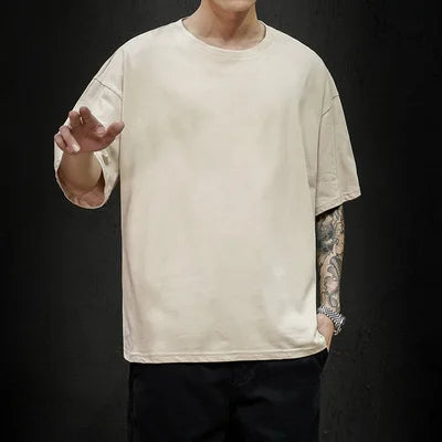 T-Shirt Homme Oversize Couleur Unie Coton Hip Hop Manches Courtes Casual Streetwear Fashion Été Tendance Confortable – Tee Shirt Premium Urban | Mode Homme Streetwear Premium