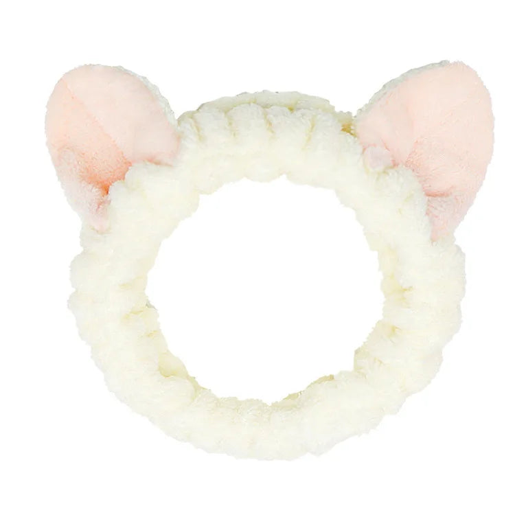 Bandeau Maquillage Oreilles de Lapin Coral Fleece – Élastique Doux | Soin Visage & Coiffure Fille