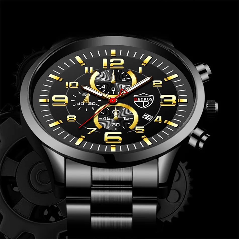 Montre Homme Luxe Quartz Acier Inoxydable Cuir Calendrier Lumineux – Sport Business Fashion