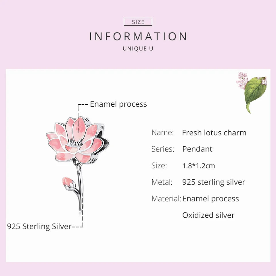 Charm Argent 925 Fleur de Lotus Rose Bamoer – Pendentif Sac & Bracelet DIY | Bijou Fin Femme Premium Élégant & Symbolique