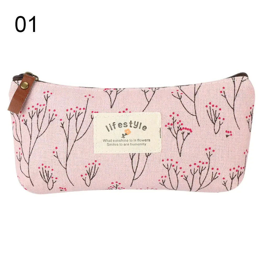 Trousse À Crayons Florale Canvas – Pochette Papeterie Mignonne Style Champêtre École
