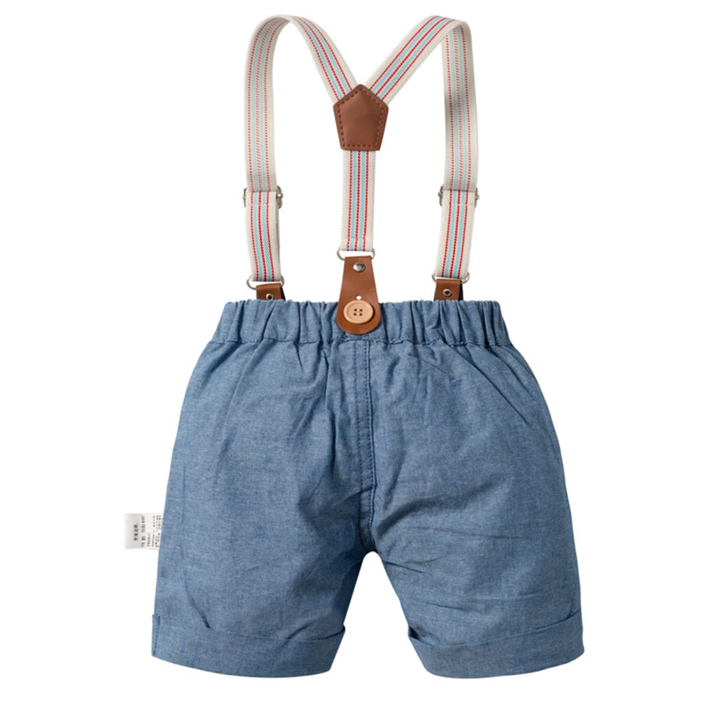 Ensemble Gentleman Garçon Bébé – Chemise Boutons Col Revers + Salopette Bretelles Été Casual Chic