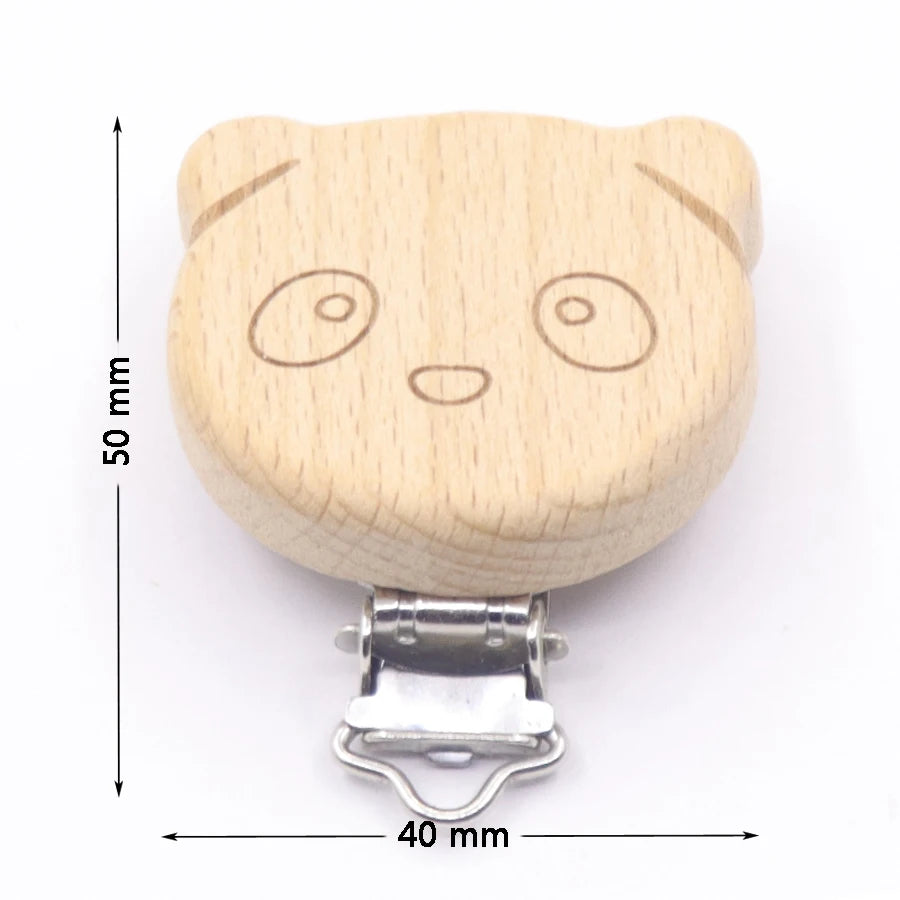 Los 5 Schnullerclips Holz Tiere – Schnullerkette Hase Elefant Stern Beißring Baby