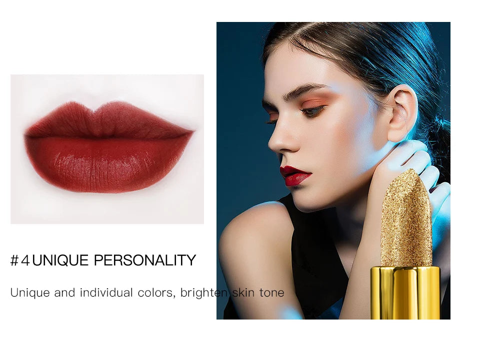 Rouge à Lèvres Glitter Hydratant Velours Mat Or – Waterproof Longue Tenue | Lèvres Brillantes Rouge Sexy Cosmétique Pigmenté