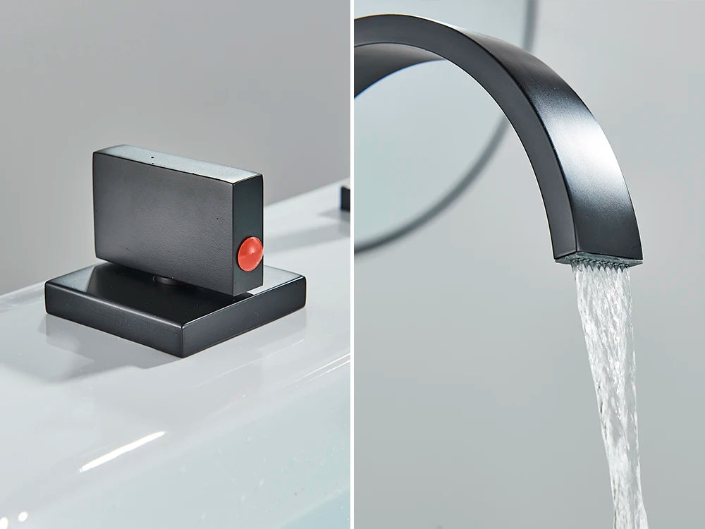 Robinet Lavabo Noir 3 Trous Double Poignée – Mitigeur Eau Chaude & Froide, Chrome | Vasque Salle de Bain