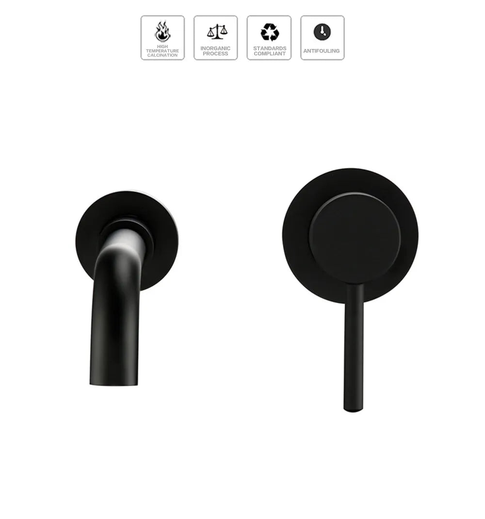 Robinet Lavabo Mural Noir Mat Mono-Commande – Bec 150/210/260mm au Choix | Mitigeur Encastré Salle de Bain