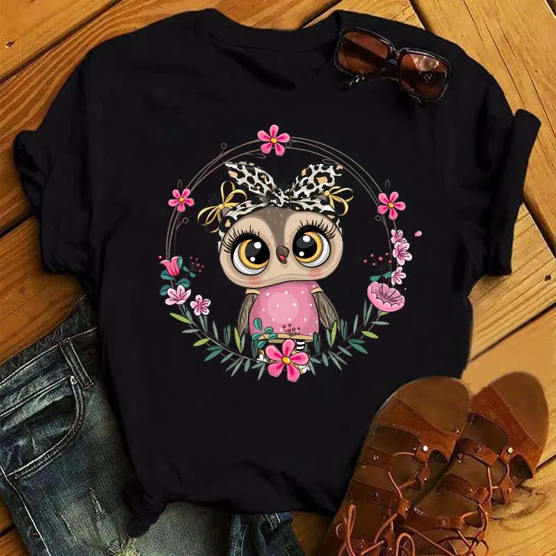 T-Shirt Femme Hibou Kawaii 🦦 – Style Harajuku Japonais | Graphic Tee Cute Manches Courtes