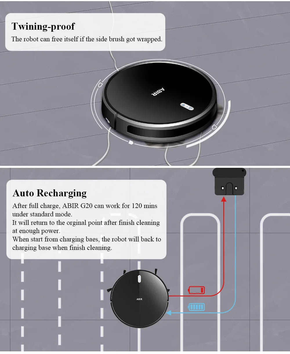 Robot Aspirateur Laveur G20S – 6000Pa, Navigation Carte WiFi App, Réservoir Électrique, Aspiration Balayage & Lavage 3 en 1