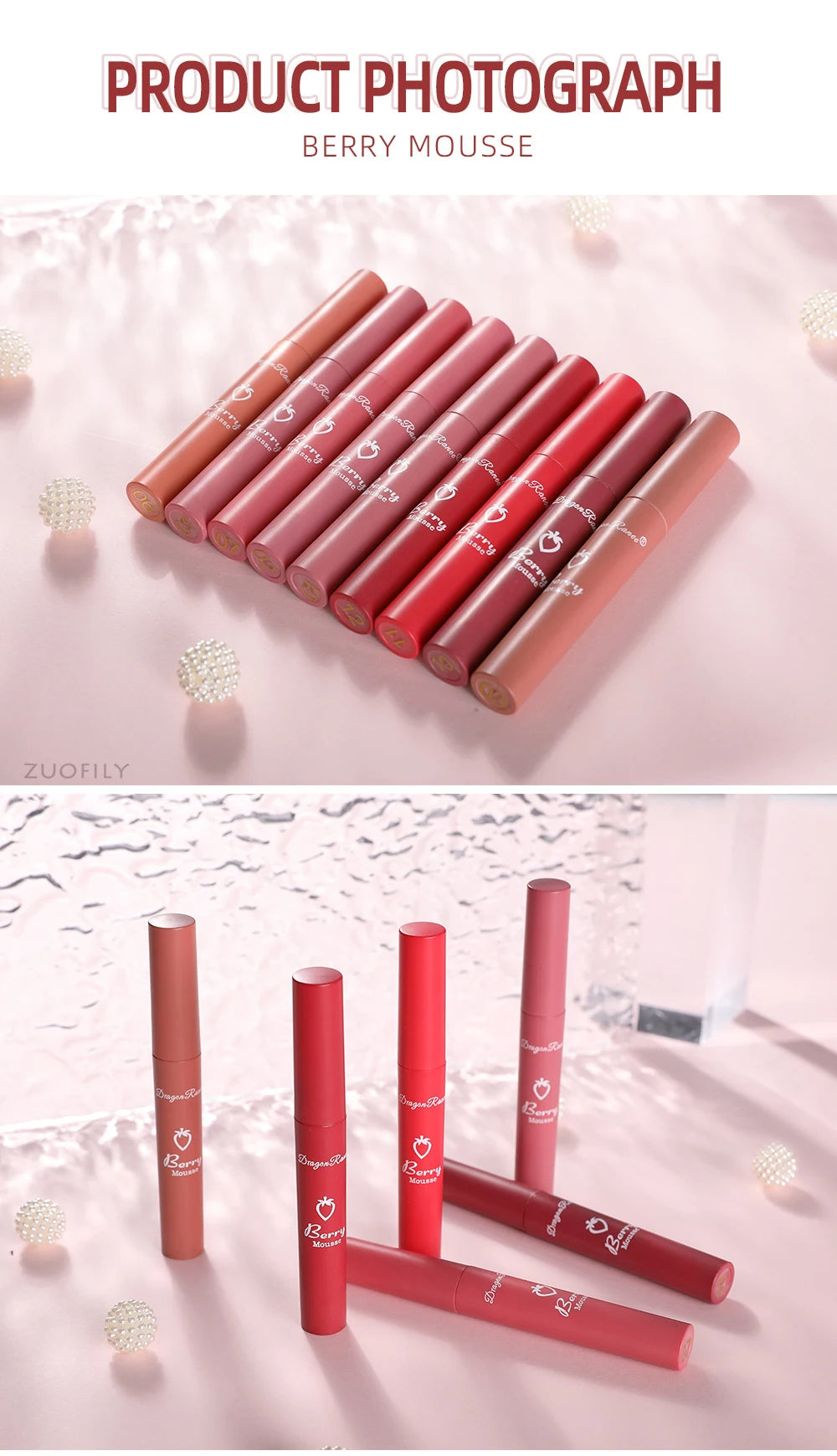Gloss Lèvres Mat 12 Couleurs Berry Mousse – Glaçure Velours Waterproof Longue Tenue | Rouge à Lèvres Sexy Cosmétique