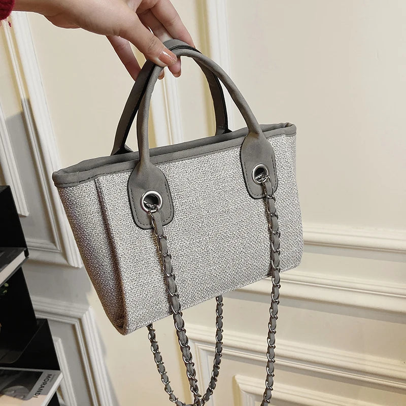 Tote Bag Femme Toile Grande Capacité – Cabas Shopping Chaînes Épaule Messenger Casual