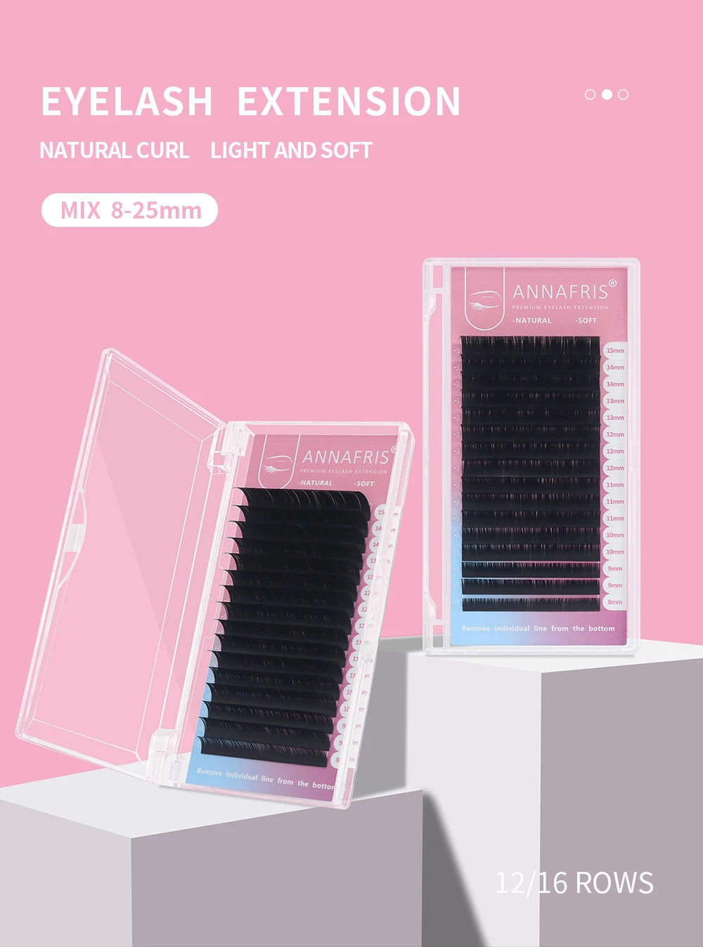 Extensions Cils Individuels ANNAFRIS Korean PBT 8-25mm – Matte Naturel Faux Vison | Fournitures Lashes Professionnel