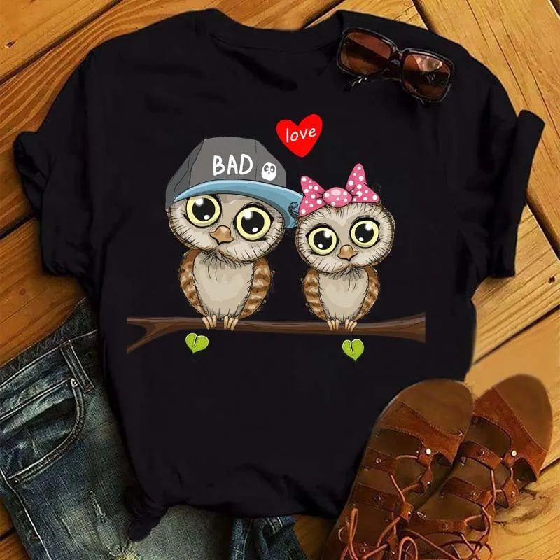 T-Shirt Femme Hibou Kawaii 🦦 – Style Harajuku Japonais | Graphic Tee Cute Manches Courtes