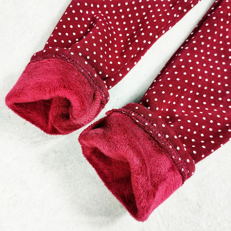 Legging Velours Pois Fille Bébé – Pantalon Chaud Stretch Coton Taille Élastique Automne Hiver Enfant