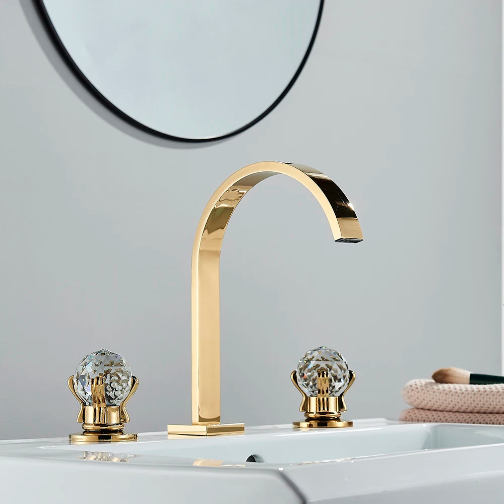 Robinet Lavabo Noir 3 Trous Double Poignée – Mitigeur Eau Chaude & Froide, Chrome | Vasque Salle de Bain