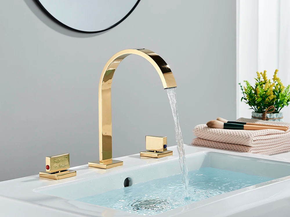 Robinet Lavabo Noir 3 Trous Double Poignée – Mitigeur Eau Chaude & Froide, Chrome | Vasque Salle de Bain
