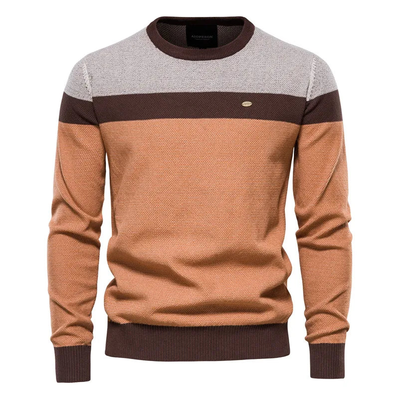 Pull Homme Coton Bicolore Col Rond – Pullover Tricoté Casual Chaud Qualité Premium Hiver | Mode Homme Premium