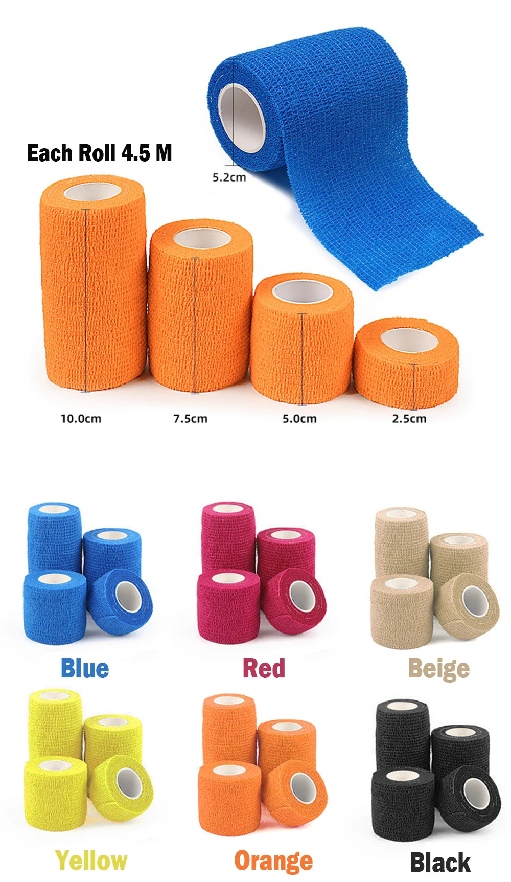 Bande Kinesiology Sport Auto-Adhésive 4.5M Colorful – Maintien Genou, Cheville & Doigts | Fitness, Running & Récupération