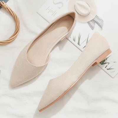 Ballerines Bout Pointu Flock Slip-on 2025 – Talon Plat Couleur Unie Tailles 31 à 46