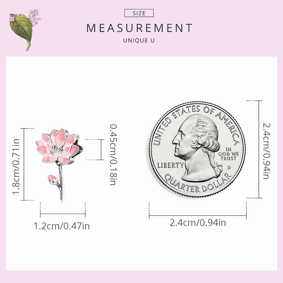 Charm Argent 925 Fleur de Lotus Rose Bamoer – Pendentif Sac & Bracelet DIY | Bijou Fin Femme Premium Élégant & Symbolique