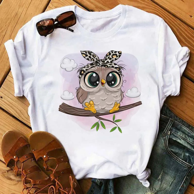 T-Shirt Femme Hibou Kawaii 🦦 – Style Harajuku Japonais | Graphic Tee Cute Manches Courtes