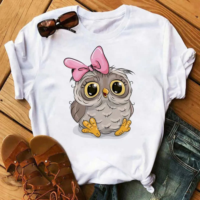 T-Shirt Femme Hibou Kawaii 🦦 – Style Harajuku Japonais | Graphic Tee Cute Manches Courtes