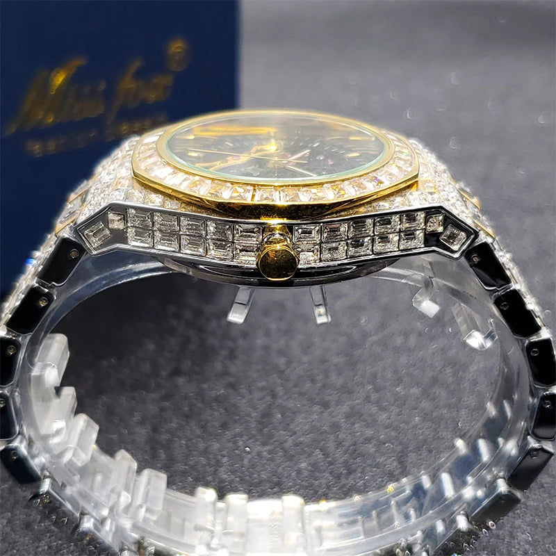 Montre Homme Squelette Or Baguette Automatique – Diamond Lumineux Luxe Étanche Collector