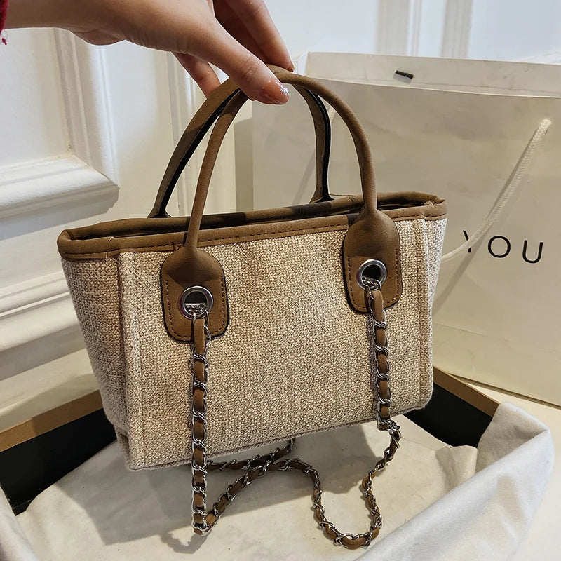 Tote Bag Femme Toile Grande Capacité – Cabas Shopping Chaînes Épaule Messenger Casual