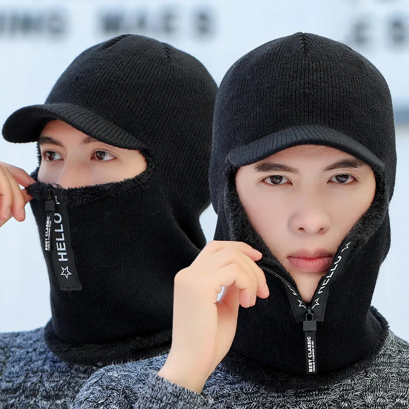 Herren Sturmhaube Winter – Warme Polarfleece-Kapuze mit Visier & Reißverschluss | Ohrenwärmer & Nackenwärmer | Ski & Outdoor