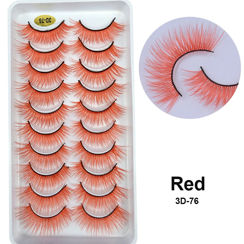 Faux Cils Rainbow Colorés Cosplay – Lot 10 Paires | Blanc, Rouge, Violet, Bleu | Poupée & Scène