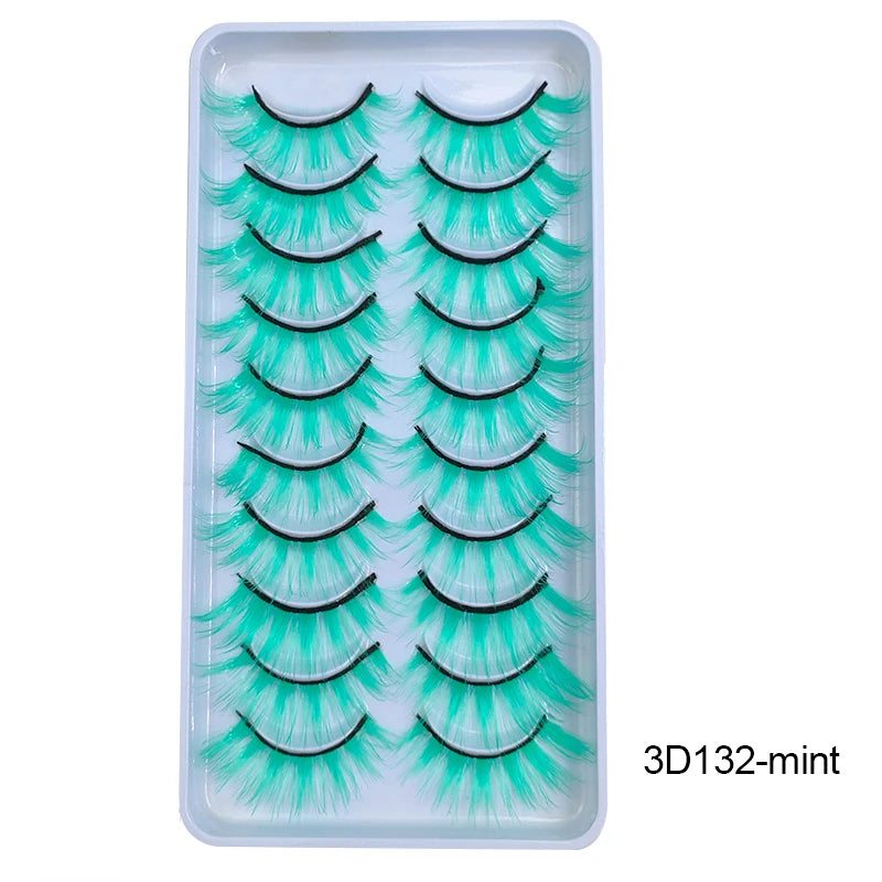 Faux Cils Rainbow Colorés Cosplay – Lot 10 Paires | Blanc, Rouge, Violet, Bleu | Poupée & Scène
