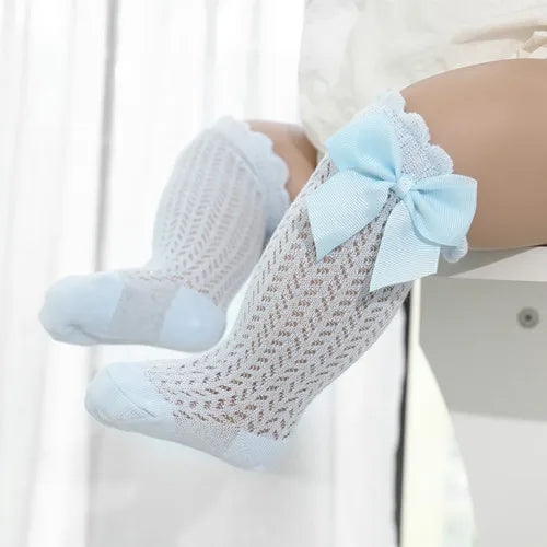 Chaussettes Hautes Bébé Unisexe Nœud Coton Mesh Été – Antidérapantes Nouveau-Né Toddler 0-2 Ans