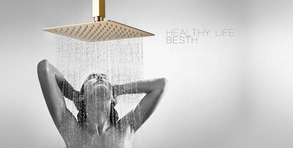 Rozin Ensemble Douche Pluie Carrée Or Encastrée – 8"/10"/12" au Choix, Mitigeur Caché & Bec Baignoire | Salle de Bain Luxe