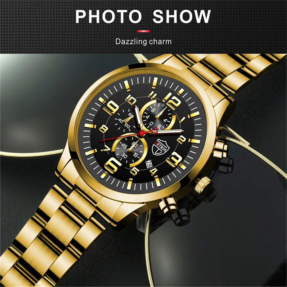 Montre Homme Luxe Quartz Acier Inoxydable Cuir Calendrier Lumineux – Sport Business Fashion