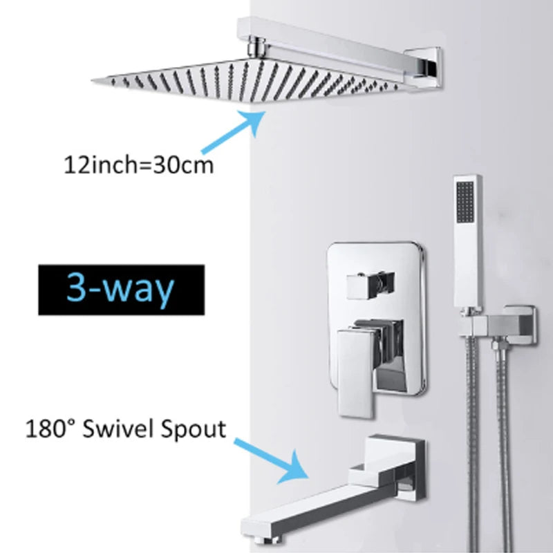 Système Douche LED Encastré – Pluie & Cascade, Bec Baignoire Pivotant, Mitigeur Eau Chaude & Froide | Salle de Bain Design