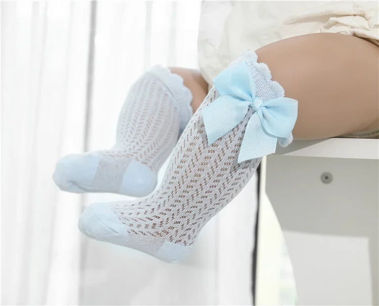 Chaussettes Hautes Bébé Unisexe Nœud Coton Mesh Été – Antidérapantes Nouveau-Né Toddler 0-2 Ans