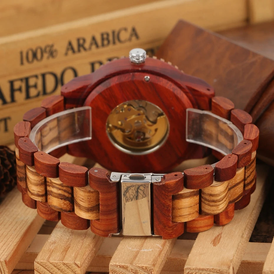 Montre Homme Luxe Mécanique Automatique Bois Bracelet Réglable – Fashion Éco-Responsable Unique