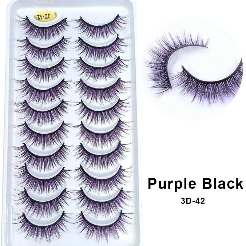 Faux Cils Rainbow Colorés Cosplay – Lot 10 Paires | Blanc, Rouge, Violet, Bleu | Poupée & Scène