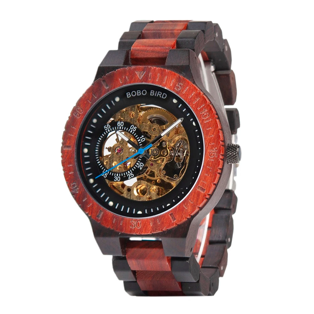 Montre Homme BOBO BIRD Bois Mécanique Luxe – Grand Cadran Top Brand Naturel Unique