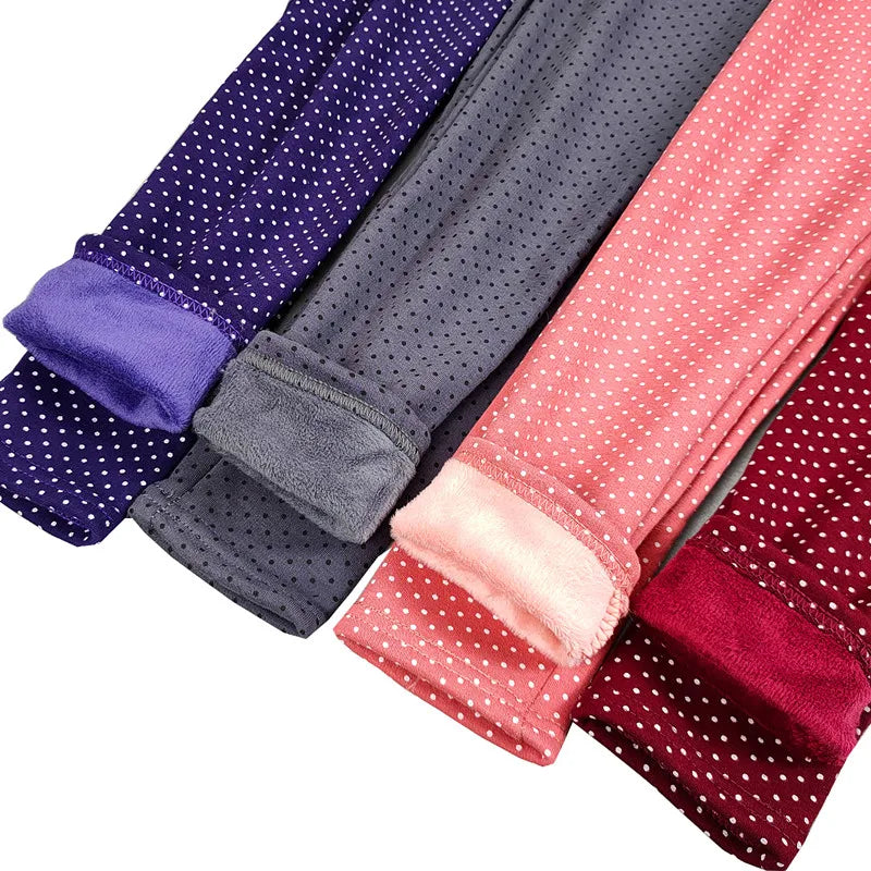 Legging Velours Pois Fille Bébé – Pantalon Chaud Stretch Coton Taille Élastique Automne Hiver Enfant