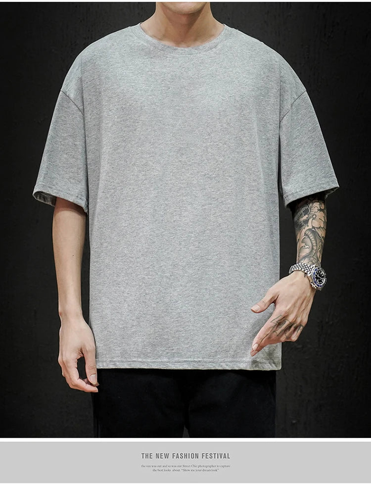 T-Shirt Homme Oversize Couleur Unie Coton Hip Hop Manches Courtes Casual Streetwear Fashion Été Tendance Confortable – Tee Shirt Premium Urban | Mode Homme Streetwear Premium