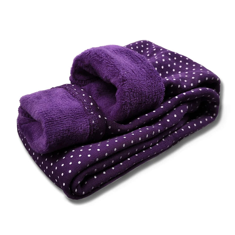 Legging Velours Pois Fille Bébé – Pantalon Chaud Stretch Coton Taille Élastique Automne Hiver Enfant