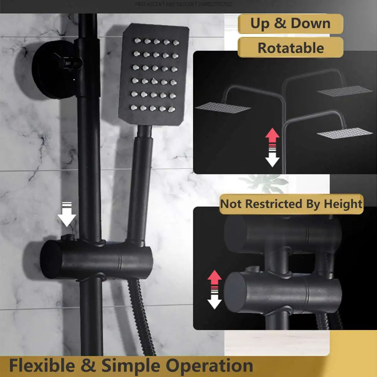JETEVEVEN Ensemble Douche Pluie Mural Noir Mat – 3 Voies, Étagère Intégrée, Mitigeur Baignoire | Système Douche Complet