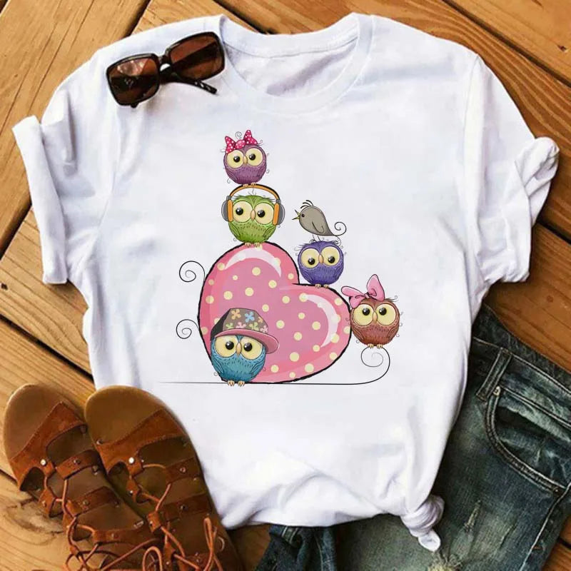 T-Shirt Femme Hibou Kawaii 🦦 – Style Harajuku Japonais | Graphic Tee Cute Manches Courtes