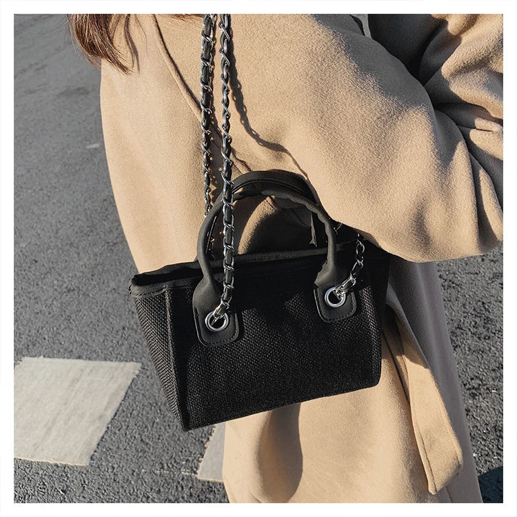 Tote Bag Femme Toile Grande Capacité – Cabas Shopping Chaînes Épaule Messenger Casual