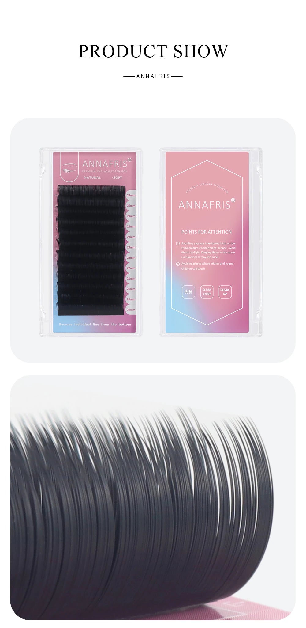 Extensions Cils Individuels ANNAFRIS Korean PBT 8-25mm – Matte Naturel Faux Vison | Fournitures Lashes Professionnel