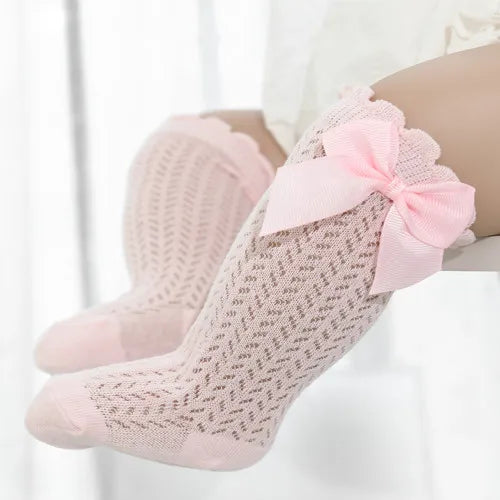 Chaussettes Hautes Bébé Unisexe Nœud Coton Mesh Été – Antidérapantes Nouveau-Né Toddler 0-2 Ans