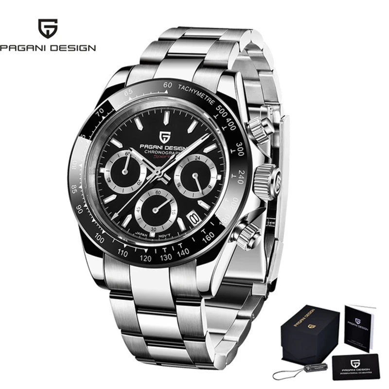 Montre Homme PAGANI DESIGN 2023 Noire Quartz Luxe – Chronographe Sport Étanche Lumineux
