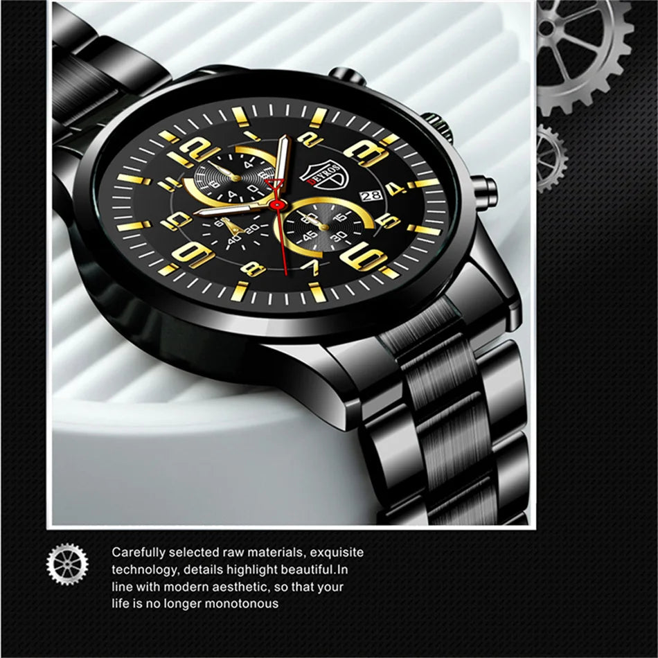 Montre Homme Luxe Quartz Acier Inoxydable Cuir Calendrier Lumineux – Sport Business Fashion