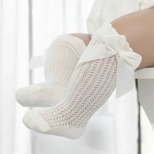 Chaussettes Hautes Bébé Unisexe Nœud Coton Mesh Été – Antidérapantes Nouveau-Né Toddler 0-2 Ans
