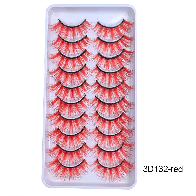 Faux Cils Rainbow Colorés Cosplay – Lot 10 Paires | Blanc, Rouge, Violet, Bleu | Poupée & Scène